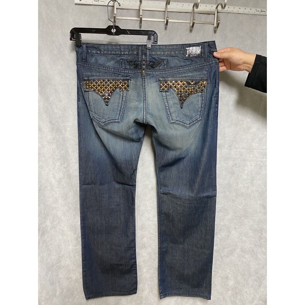 NWT Robin's Jeans Men 44 R‎ Pocket Long Flap Swarovski Rhinestone Studs Straight - Picture 7 of 16